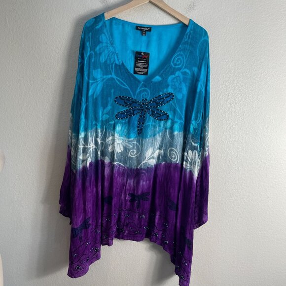 NEW Greater Good Womens Plus 4X Tunic Top Dragonfly Blue Purple V Neck Shirt - Picture 7 of 12